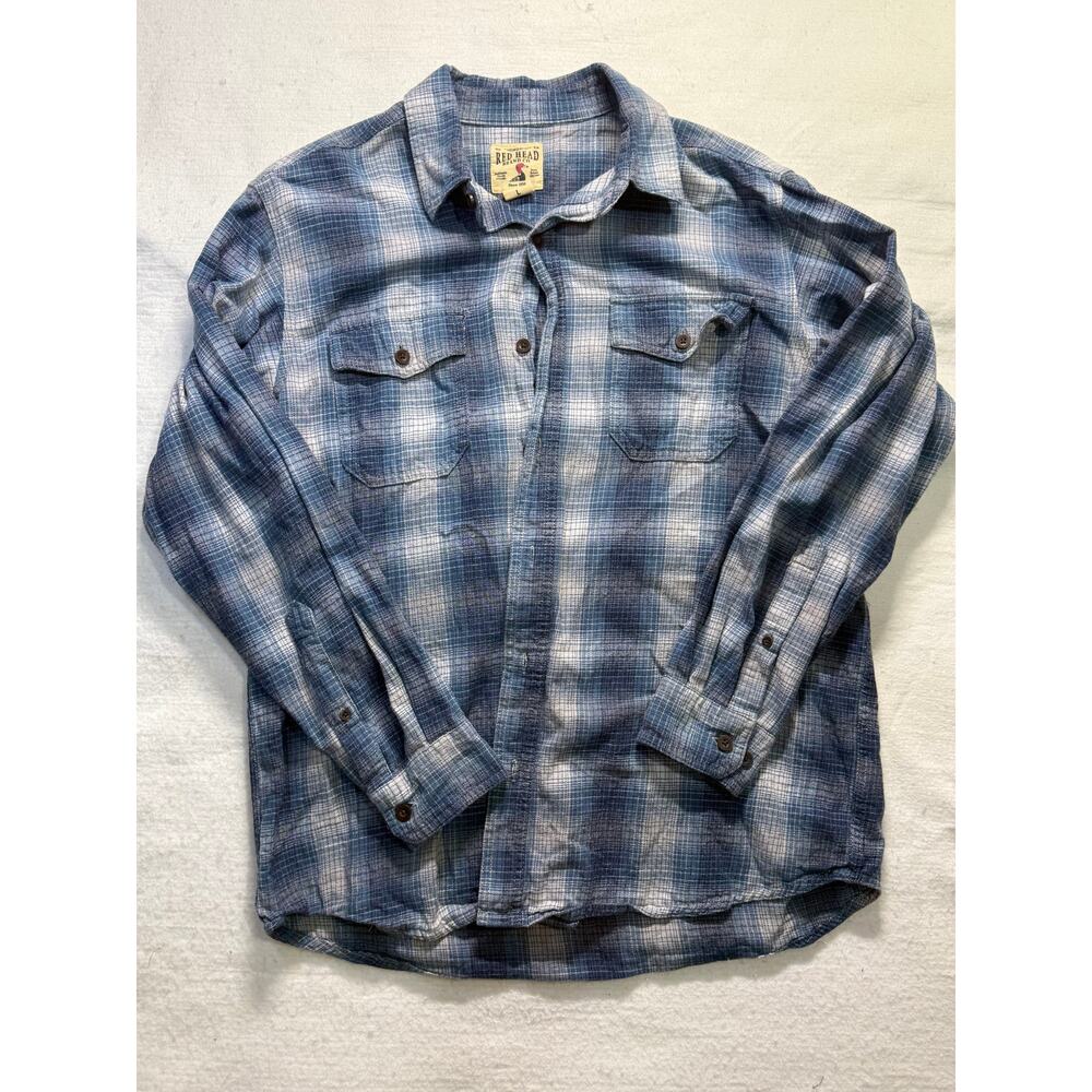 RedHead Brand Co. Men's Blue Plaid Long-Sleeve Button-Down Shirt (Size Large)
